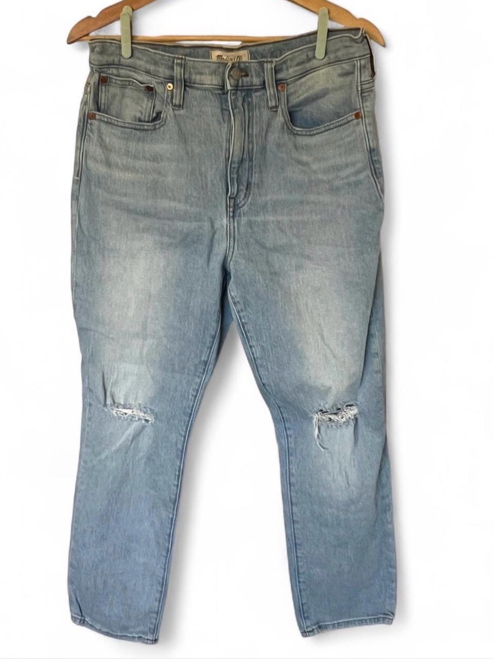 Madewell High-Rise Slim Crop Boy Jean Light Blue Distressed Jeans Size 28